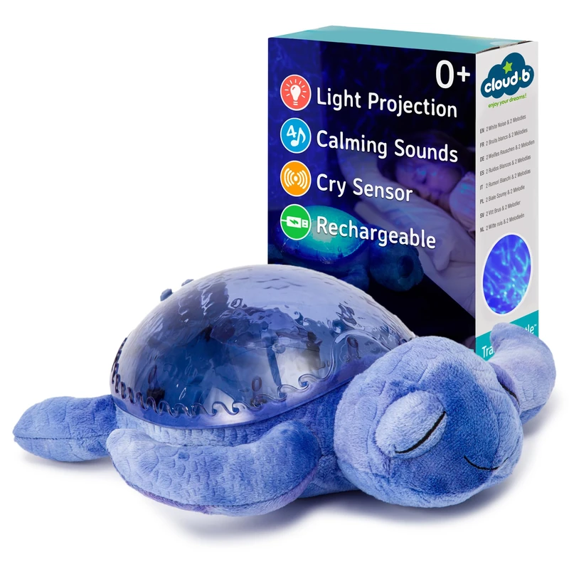 Cloud b Baby Ocean Projector Night Light | 2 White Noises + 2 Soothing Sounds | Adjustable Light + Auto Stop | Recycled Fabric | Tranquil Turtle Ocean (Rechargeable)