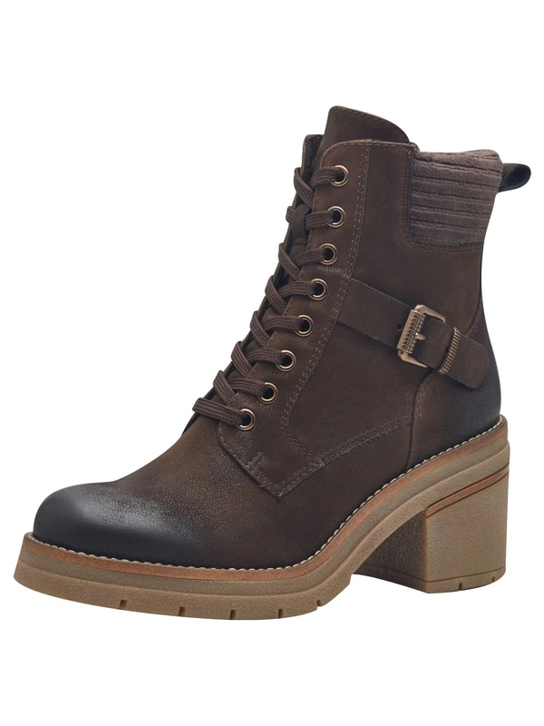 MARCO TOZZI Women's Lace Up Block Heel Ankle Boots with Zip, coffee, 7 UK