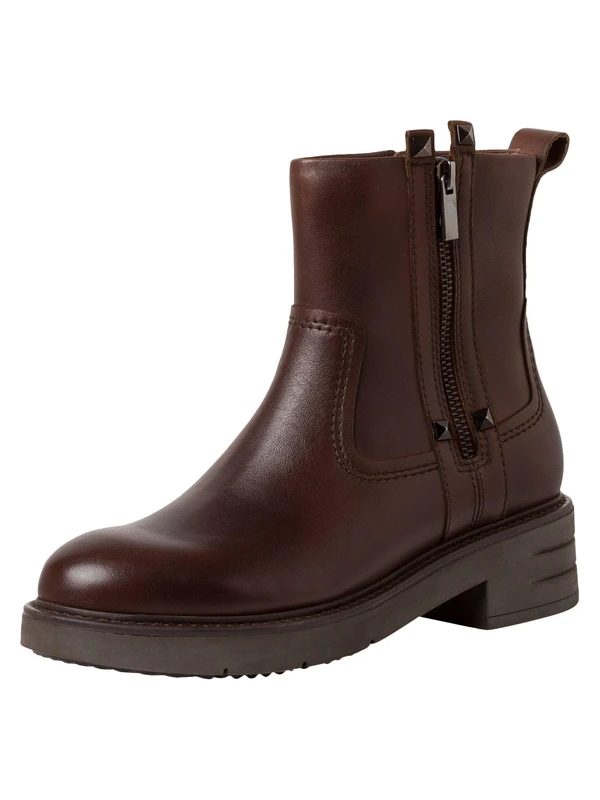 MARCO TOZZI Ladies Leather Zip Up Ankle Boots, Cognac, 7 UK