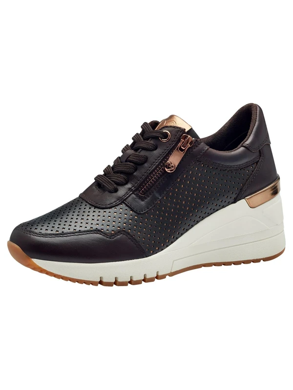 MARCO TOZZI Women's Leather Wedge Trainers with Wedge Heel, Mocca Comb, 7 UK