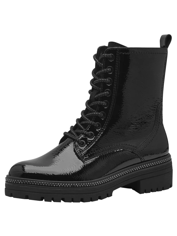 MARCO TOZZI Women's Lace Up Block Heel Ankle Boots with Zip, Black (Black Patent), 6 UK