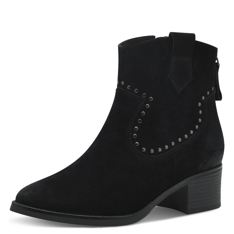 MARCO TOZZI Women's Leather Cowboy Ankle Boots with Heel, black, 4 UK