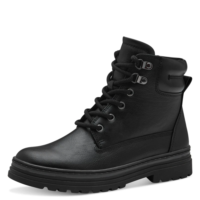 MARCO TOZZI Women's Lace-Up Boots No Heel Flat with Zip, Black (Black Comb), 6 UK