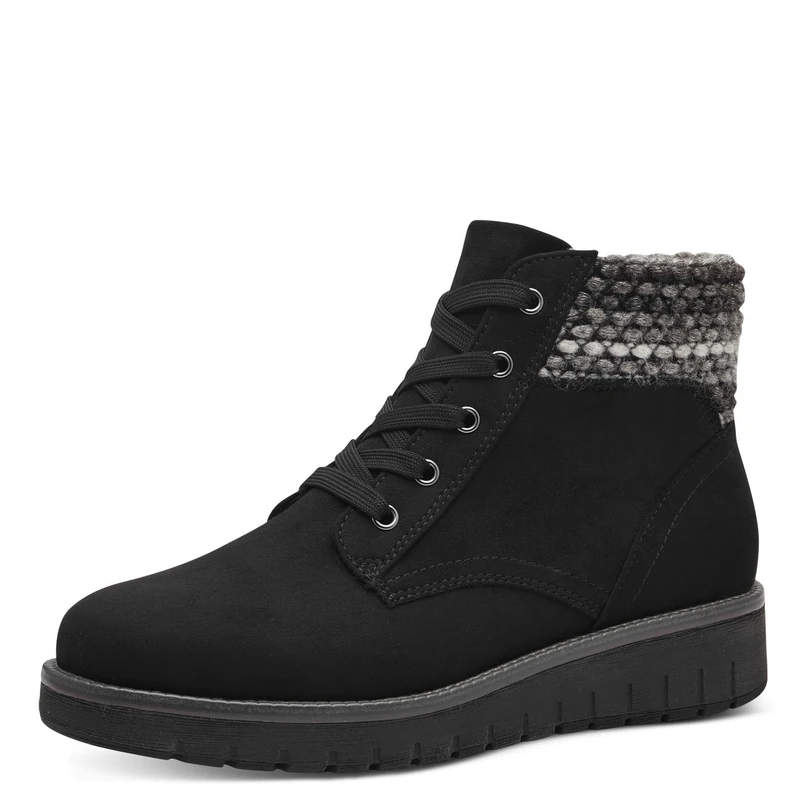 MARCO TOZZI Women Lace Up Ankle Boots No Heel Zip Up Ankle Boots, Black (Black Comb), 7 UK