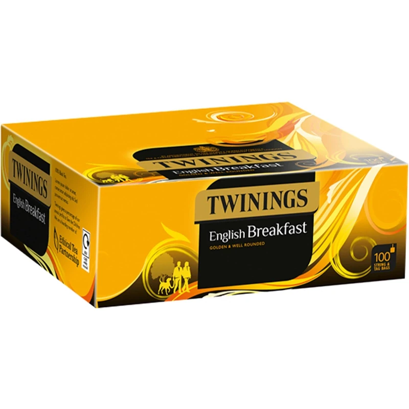 Twinings English Breakfast String & Tag Tea Bags, 6 boxes of 100 tea bags, 600 total.