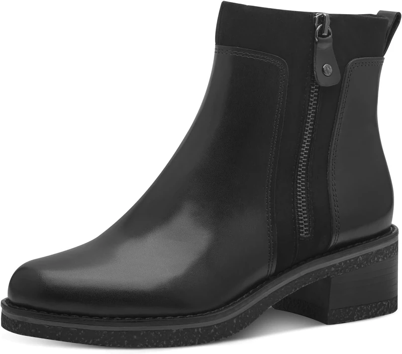 MARCO TOZZI Women's Leather Block Heel Ankle Boots, Black (Black Nappa), 4 UK