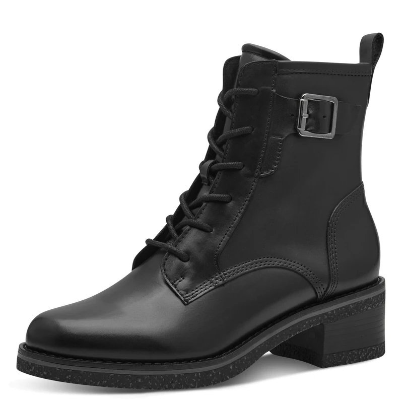 MARCO TOZZI Women's Leather Block Heel Lace Up Ankle Boots, black, 8 UK