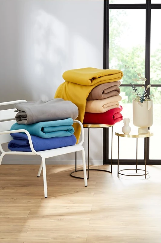 Toison d'or Plain Polyester Teddy Fleece Blanket, 180 cm x 220 cm, Sand