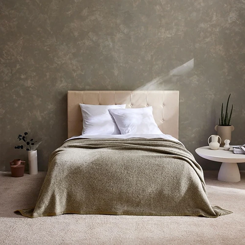 Toison d'or Biella Lambswool Blanket Chevron Design, 240 cm x 300 cm, Size, Nutmeg