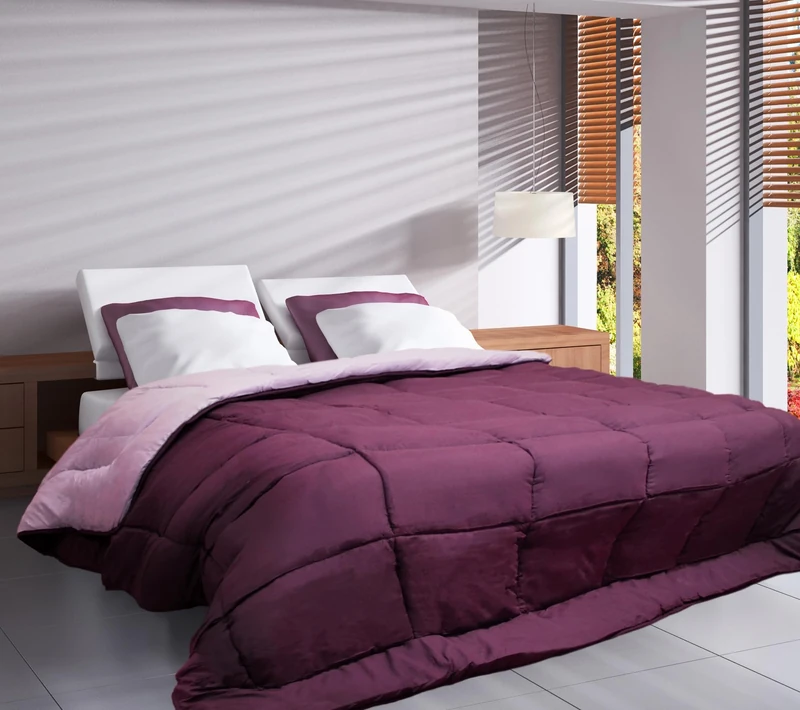 Toison d'or Cocoon 400 Duvet Bias Binding 220 cm x 240 cm Size, Plum/Parma
