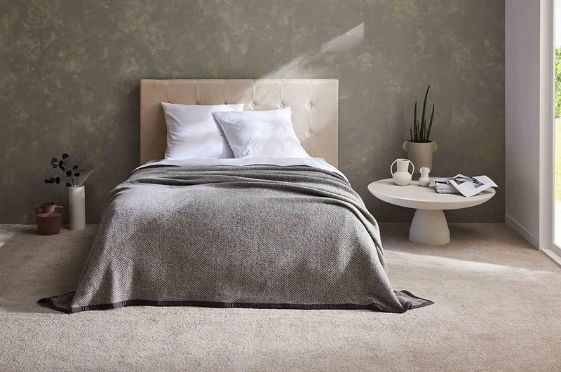 Toison d’or Biella Lambswool Blanket Chevron Design, 240 cm x 300 cm Size, Lead