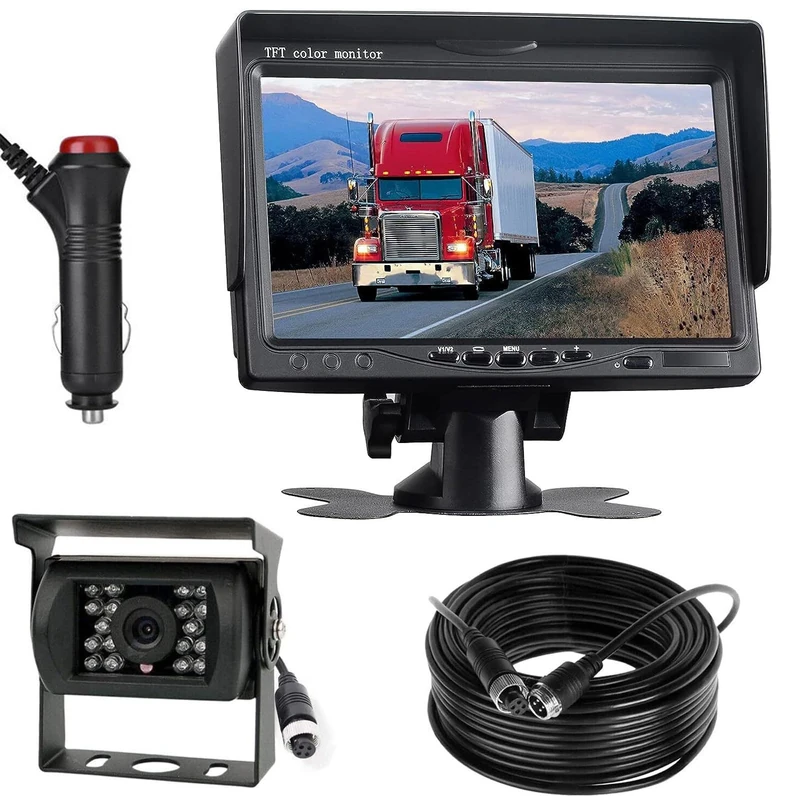 AHD 1080P 7 inch Reversing Camera Kit, IP68 Waterproof Rear View Camera Night Vision Reverse Backup Cam with Cigarette Lighter for Truck Caravan Trailer RVs Vans 12V-24V