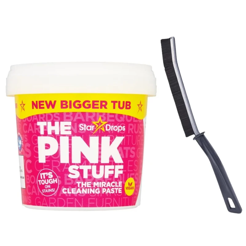 Pink Cleaning Miracle Paste 850g, Bundled with Hard-Bristled Crevice Cleaning Brush. Cleaning Tool for those hard to reach places. Ideal for narrow corners of Home, Kitchen and Bathroom.