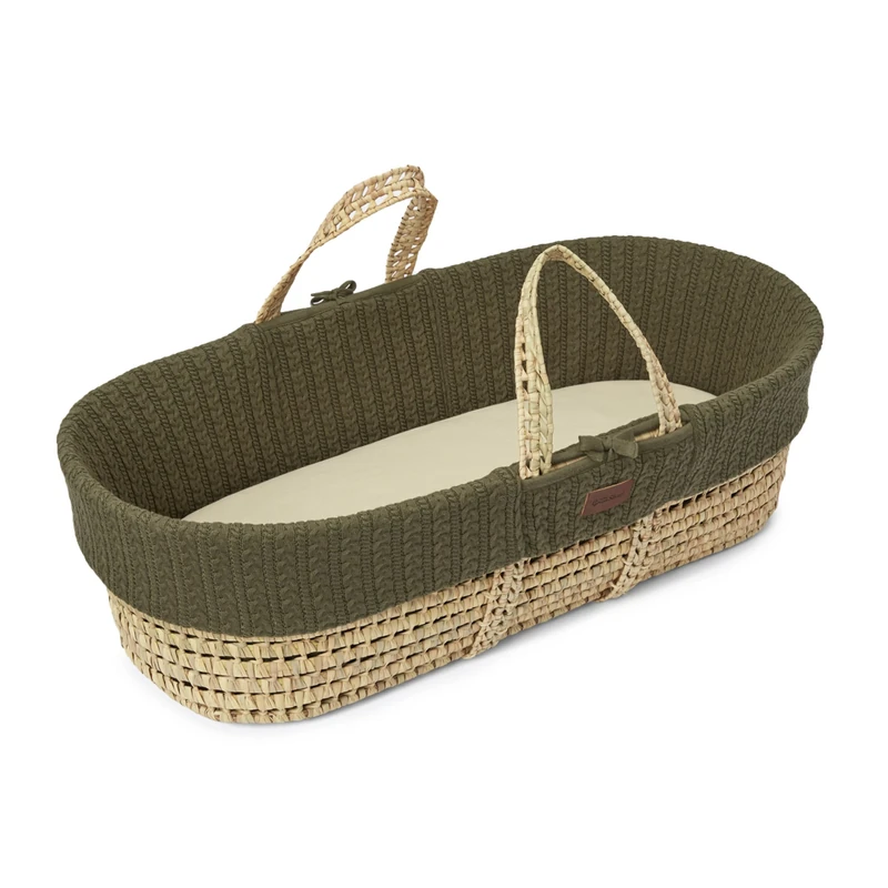 The Little Green Sheep Natural Knitted Moses Basket and Mattress - Juniper