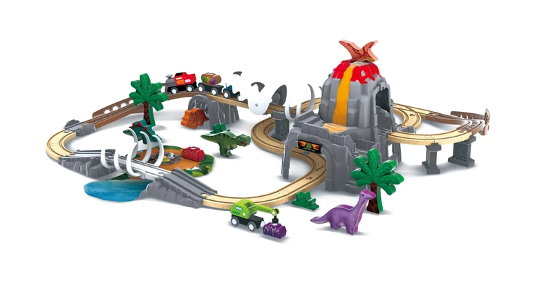 Hape Dino Railway Adventure Set, 23 Tracks, 30 Accessories, Glows in the Dark, Ages 3+, Compatible
