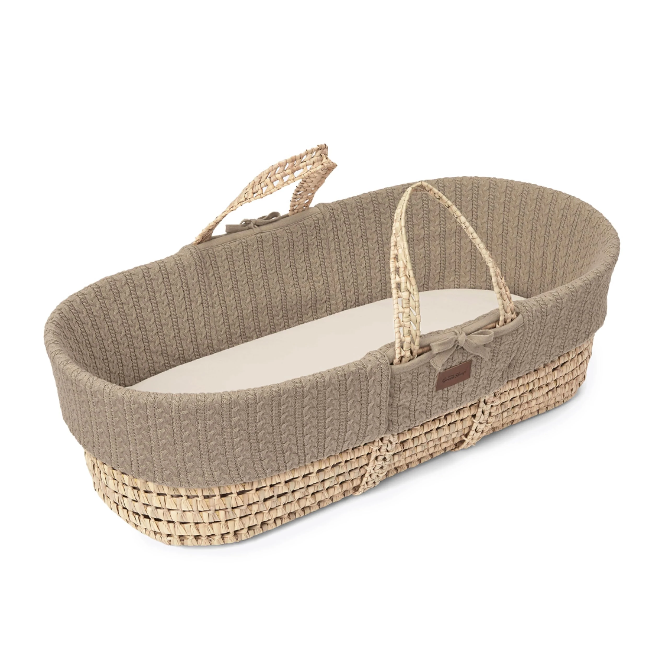 The Little Green Sheep Natural Knitted Moses Basket and Mattress - Truffle