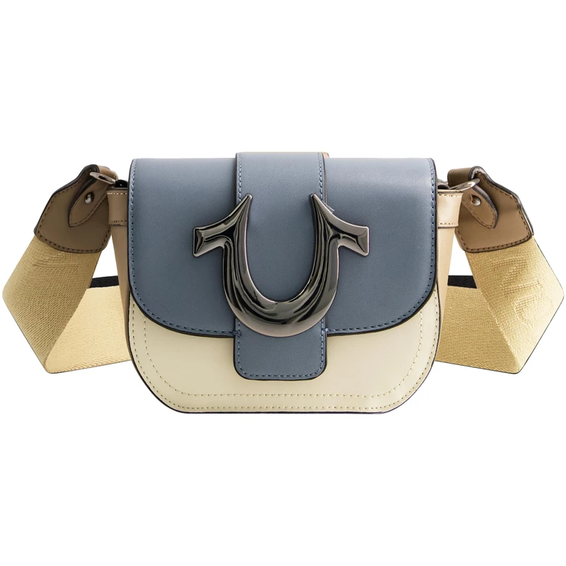 True Religion Women's Crossbody Bag, Mini Flap Adjustable Shoulder Handbag Purse with Horseshoe Logo, Blue, Blue