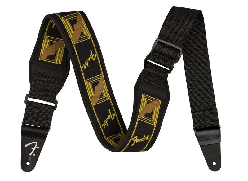 Fender Swell Neoprene, Guitar Accessories, Blk/YLW/BRN Mono, 2.5" Guitar Strap