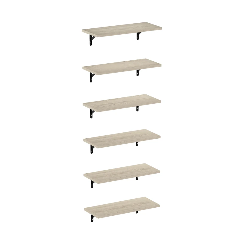 Furinno ROSSI Floating Shelves for Wall Set of 6, 45.7cm Wall Shelf, Floating Shelf, Wall Mounted Shelves, for Bathroom, Bedroom, Living Room, Metropolitan Pine - Image 1