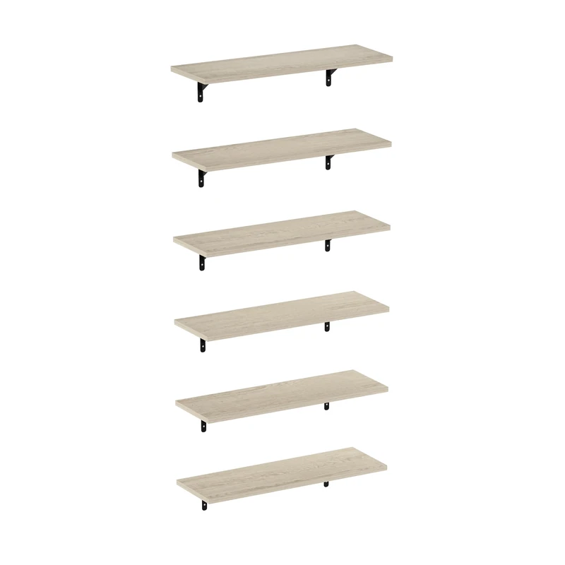 Furinno ROSSI Floating Shelves for Wall Set of 6, 58.4cm Wall Shelf, Floating Shelf, Wall Mounted Shelves, for Bathroom, Bedroom, Living Room, Metropolitan Pine