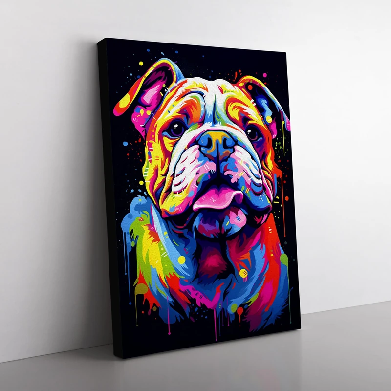 British Bulldog Futurism Art Canvas Print for Living Room Bedroom Home Office Décor, Wall Art Picture Ready to Hang, 76x50 cm (30x20 Inch)