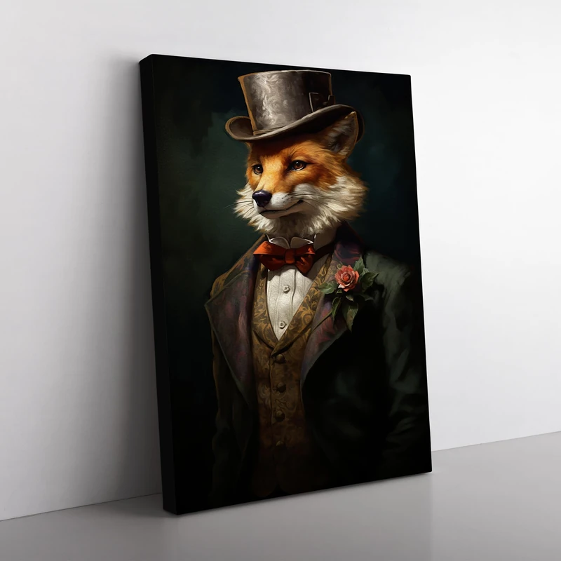 Fox Victorian Art Canvas Wall Art Print 30x20 Inch