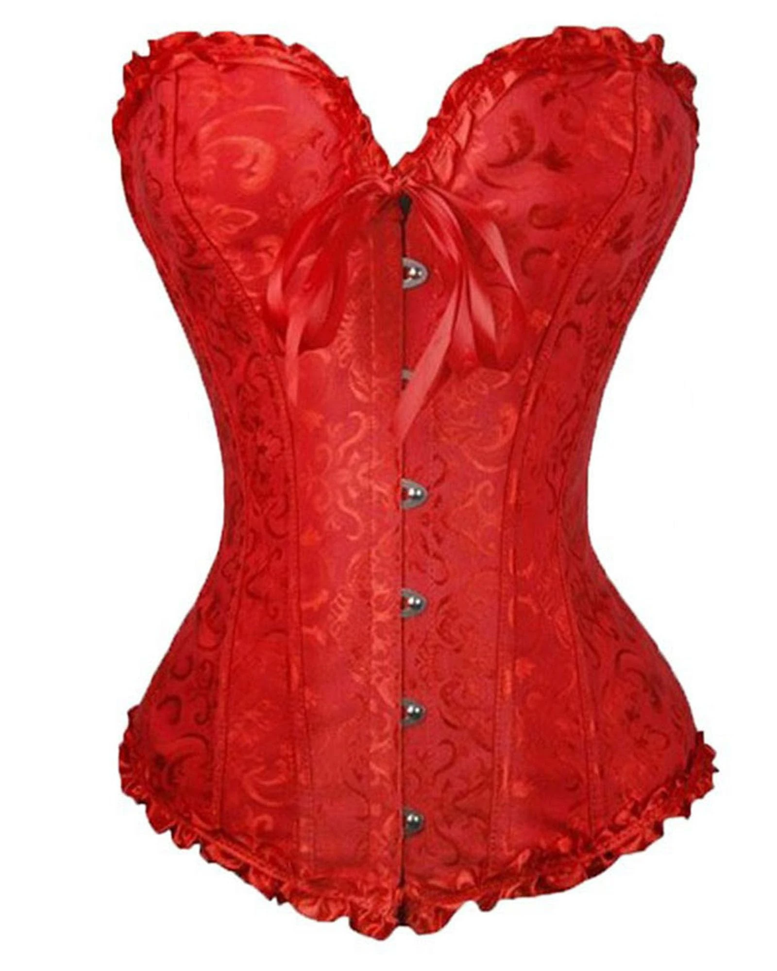 SANSIWU Women Lace Corset Fishbone Bandage Drawstrings Sexy Floral Waist Cincher Corset Top Shaping Bustier Top for Wedding Party (B-Red, S)