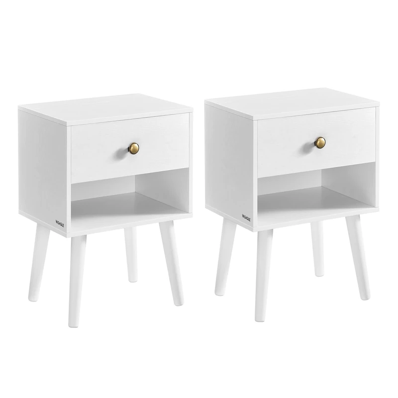 VASAGLE Bedside Tables, Set of 2, Side Table with Storage Drawer and Open Shelf, Solid Wood Legs, End Table for Living Room, for Bedroom, Sofa, Cloud White LET855W01