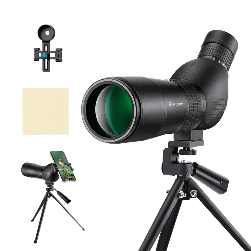 K&F CONCEPT 20-60X60 Waterproof Monocular Spotting Scope with Tripod, Carrying Bag, Smartphone Adapter - Monocular for Adult BAK4 45° Angled for Target Shooting Hunting Wildlife Scenery Bird Watching