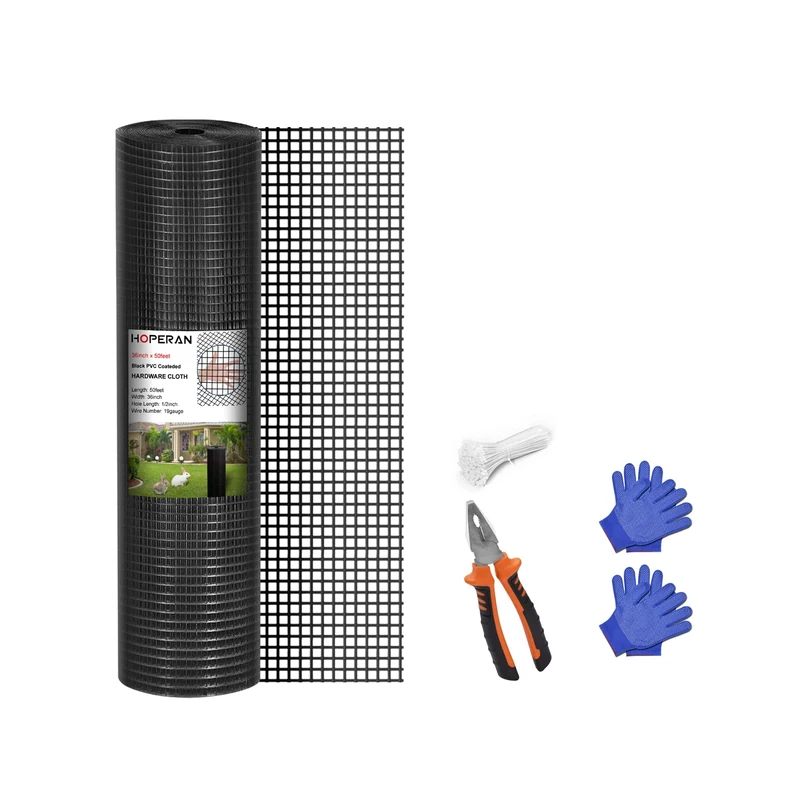 HOPERAN Black Hardware Cloth 1/2 inch 36 x 50 Ft Mesh 19 Gauge PVC Coated Chicken Wire - Vinyl + Galvanized Double Coated Fence - Welded Wire Mesh Roll for Chicken Coop Fencing Garden Fencing