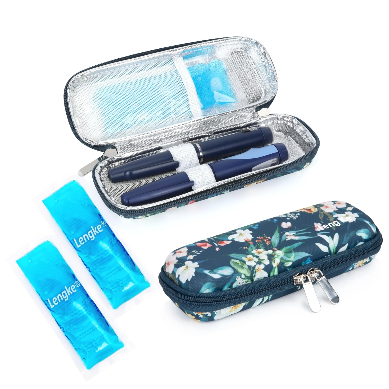 YOUSHARES Monjaro Travel Case - Insulin Cooler Travel Case with 2 Ice Packs, Keep Medicine Cool While Traveling, Medicine Cool Bag for Diabetes Supplies(Blue Camellia)