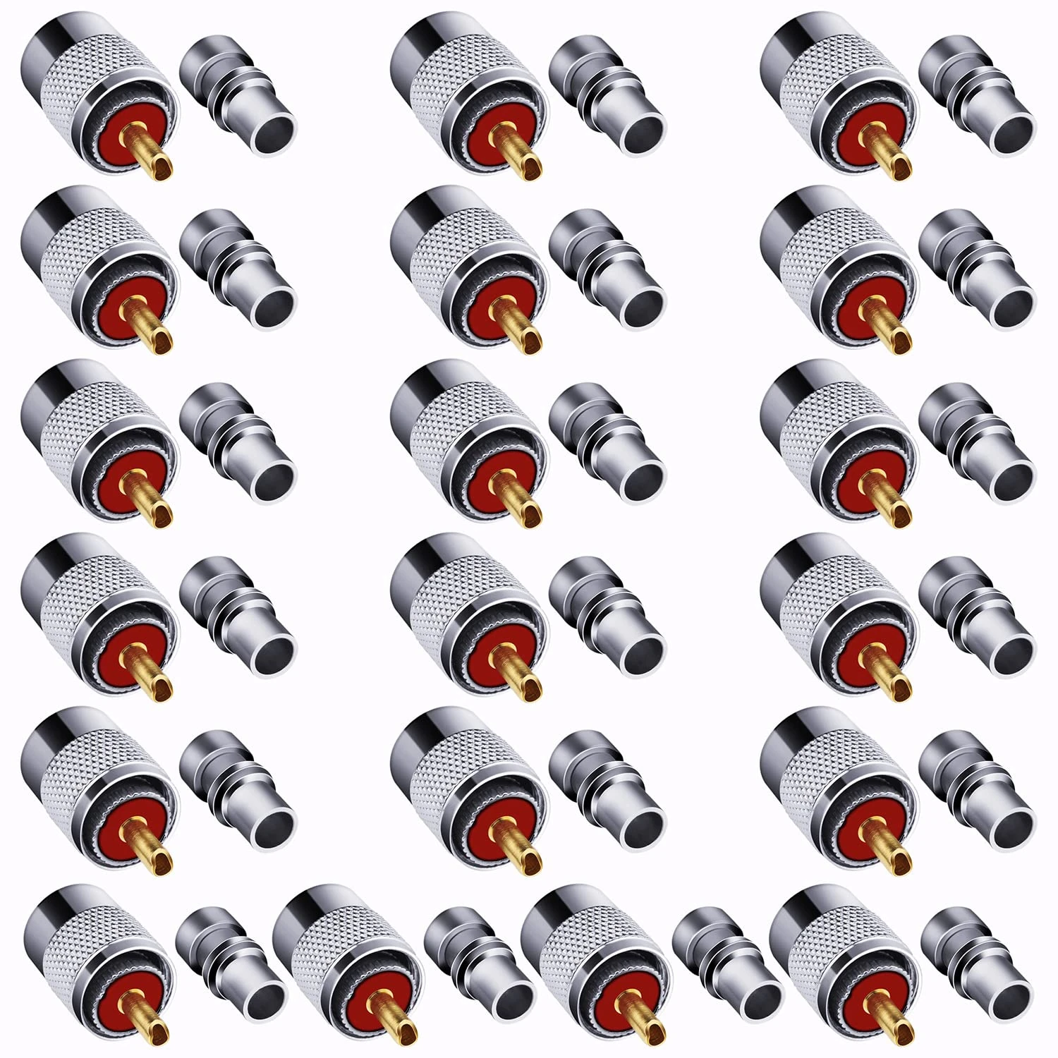 Fanbalunke PL259 Coaxial Connectors 27 Pcs PL-259 UHF Male Solder Connector Plug with Reducer, Teflon Material 50ohm for RG59 RG8 RG8x LMR400 RG213 Coaxial Cable Compatiable with Ham Radio Antenna