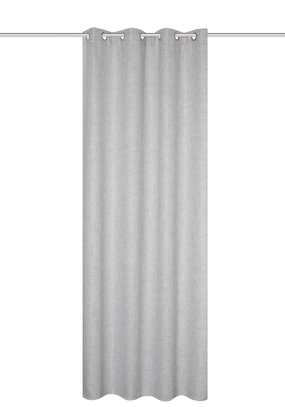 HOME WOHNIDEEN Linora ready-to-use curtain with eyelets in linen structure, 245 x 140 cm, opaque, colour: grey, size: 245 x 140 cm, quantity: 1x