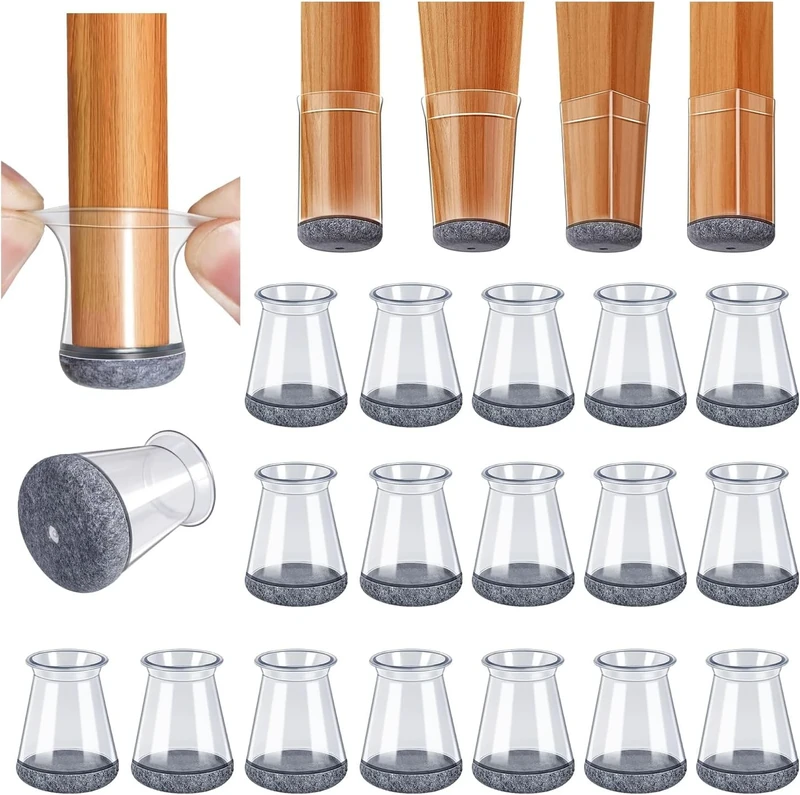GICUNK 32Pcs Chair Leg Floor Protectors, Transparent Silicone Chair Leg Caps With Felt Pads, Floor Protectors For Furniture Legs For Hardwood/Tile Floors(Extra Small Fit:13-22.9mm)