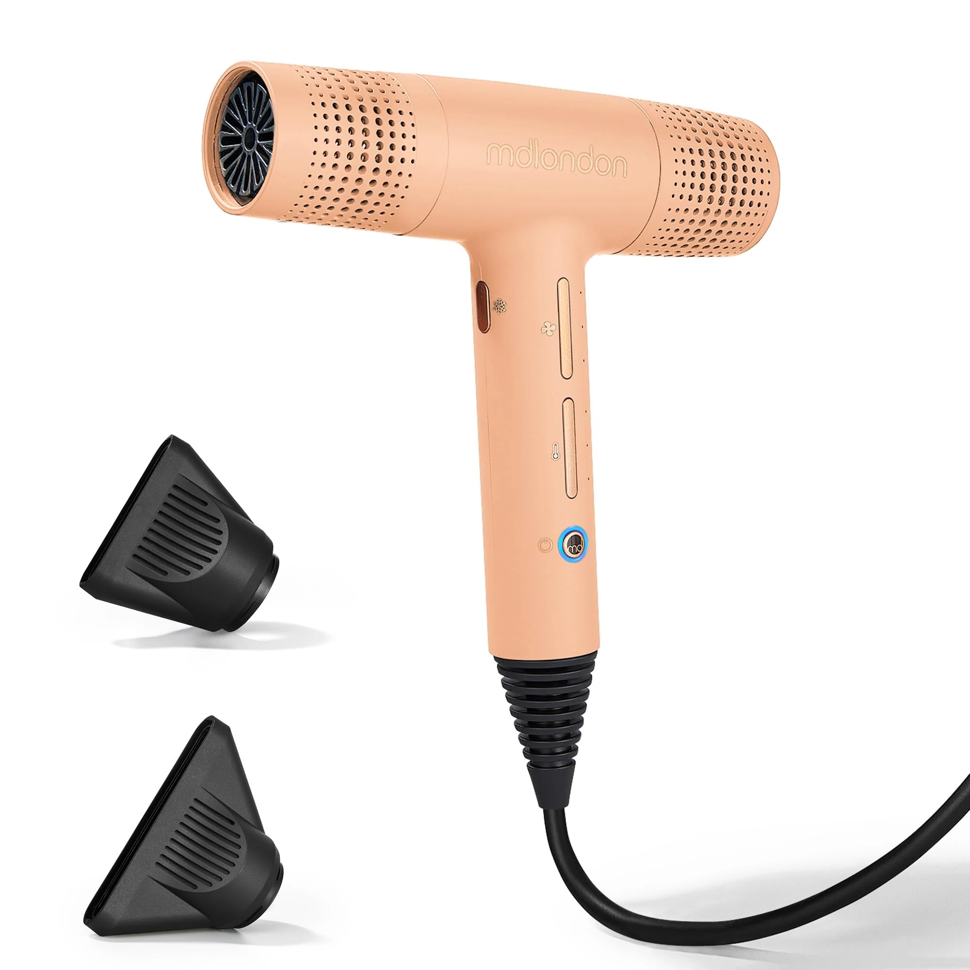 mdlondon Blow Professional Hair Dryer (Blush), Lightweight Hairdryer (360g), 1600W Hairdryers for Women and Men with 3M Cable and 3 Heats/Speeds - Genuine mdlondon Hair Dryers & Accessories