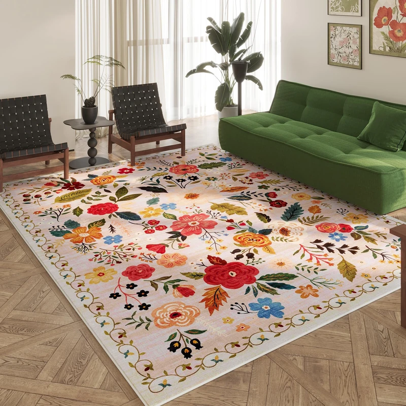 Rugcomf Area Rug 8x10 for Living Room, Bedroom, Farmhouse, Dining Room, Kids Playroom - Clearance, Washable, Boho, Non Slip, Floral, Vintage, Low Pile (Beige)