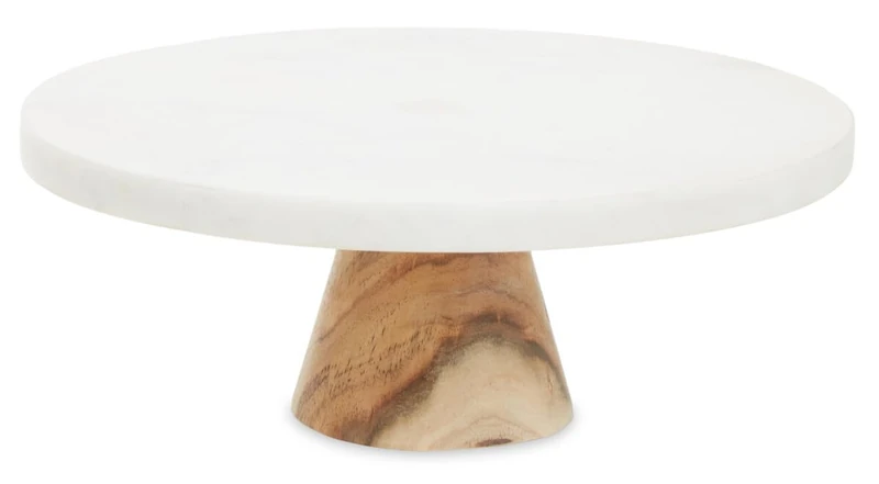 Premier Housewares Round White Marble And Acacia Wood Cake Stand Natural and White Cake Turntable Cake Decorating Cake Stands Cake Plate 28 x 10 x 28