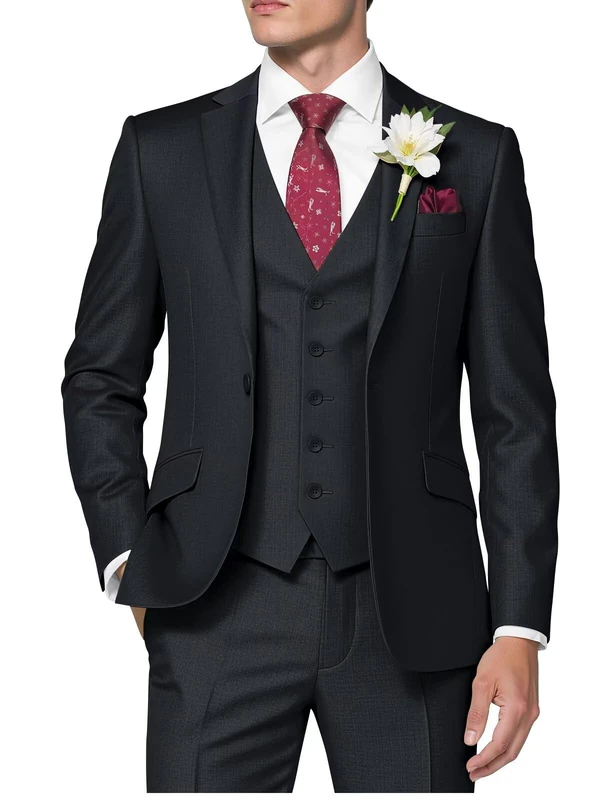 HUUTOE Men's 3 Piece Suits Slim Fit Prom Suits for Men Wedding Dress Suit Summer Blazer Jacket Vest Pants Tuxedo Set, Black, M