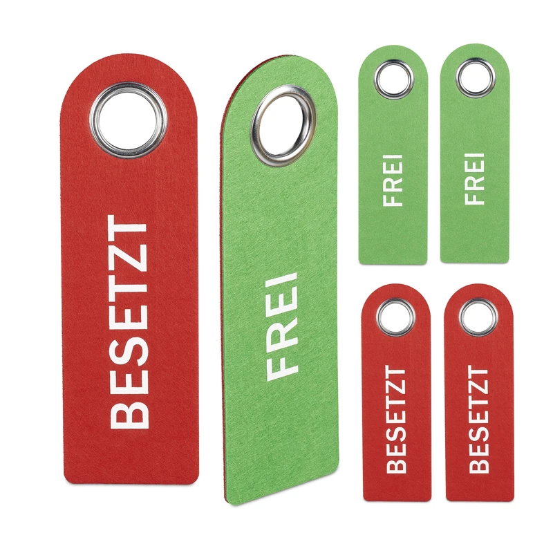 Relaxdays Door Sign, Set of 6, Vacant/Occupied, in German, for Bathroom & Office, Hanging, Double-Sided, Felt, Red/Green, 90% 10% Stainless Steel, 27 x 8.5 x 0.5 cm