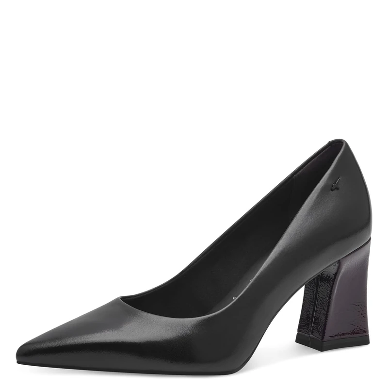 Tamaris Women's Leather Block Heel Court Shoes, Black Combined, 3.5 UK