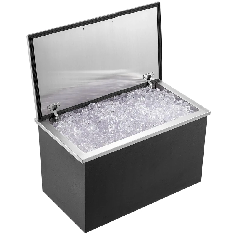 VEVOR Drop in Ice Chest, 24"L x 20"W x 15"H Stainless Steel Ice Cooler, Commercial Ice Bin with Hinged Cover, 40 qt Outdoor Kitchen Ice Bar, Drain-Pipe and Drain Plug Included, for Cold Wine Beer