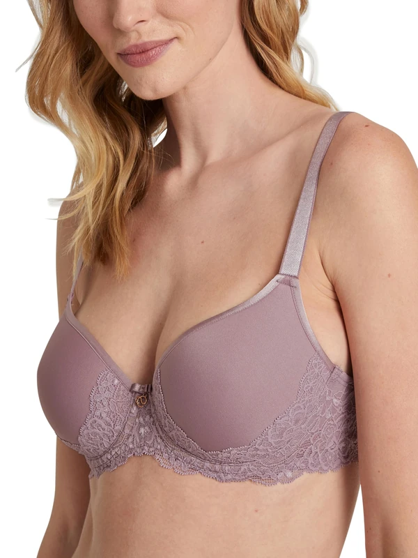 CALIDA Sensual Secrets Women's Spacer Bra with Adjustable Straps with Lace Detail, Moulded Cups, Elderberry, 36A