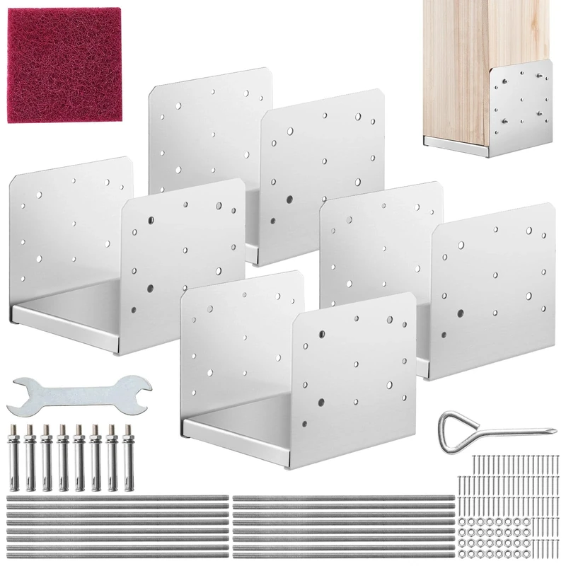 VEVOR 203.2x203.2mm Post Base, 4Pcs Stainless Steel Adjustable Post Anchor Bracket(Internal 198 x 185), Adjustable Post Base for Pavilion Deck Porch Handrail Railing Support Decorative Anchor Plate