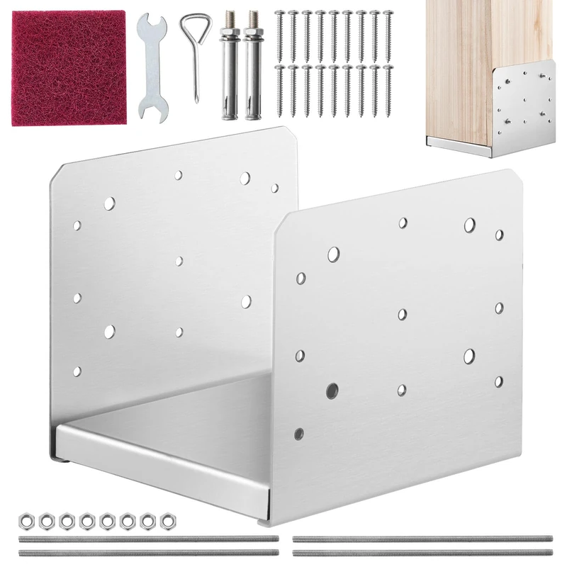 VEVOR 203.2x203.2mm Post Base, 1Pcs Stainless Steel Adjustable Post Anchor Bracket(Internal 198 x 185), Adjustable Post Base for Pavilion Deck Porch Handrail Railing Support Decorative Anchor Plate