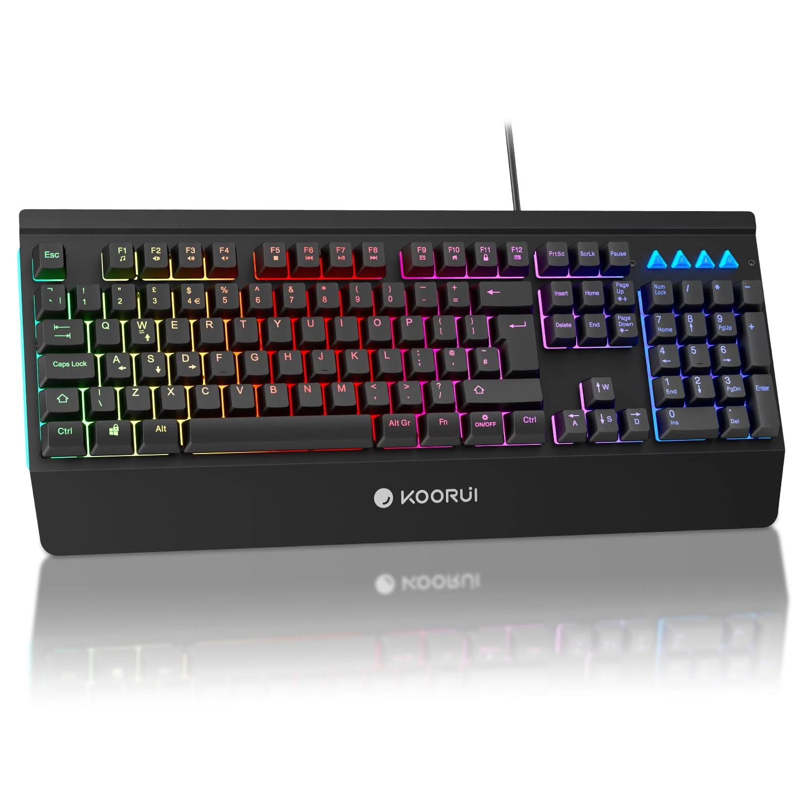 KOORUI Gaming Keyboard, 104 Keys Wired LED Backlit, Mechanical Feel, Anti-ghosting, Waterproof, USB Membrane for Desktop