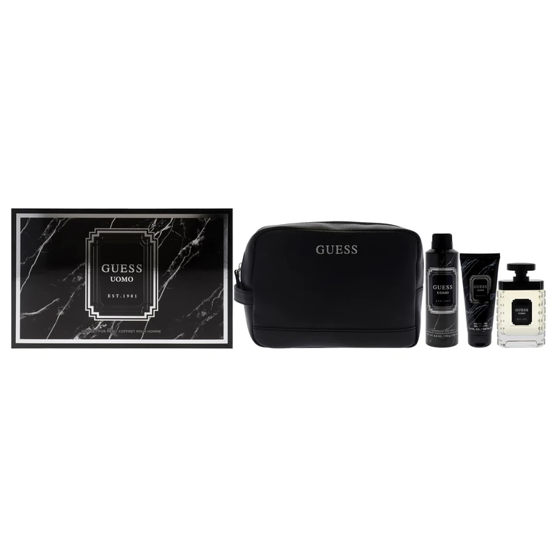 Guess Uomo by Guess for Men - 4 Pc Gift Set 3.4oz EDT Spray, 6oz Deodorant Spray, 3.4oz Shower Gel, Pouch