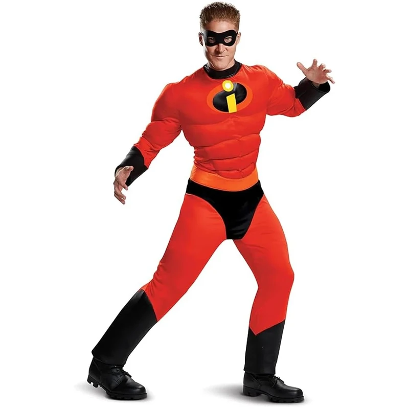 Disguise Disney Mr. Incredible Adult Dress Up for Men, Officially Licensed, Fancy Dress Jumpsuit for Men, Mr. Incredible Jumpsuit, Includes Mask, Size 42-26