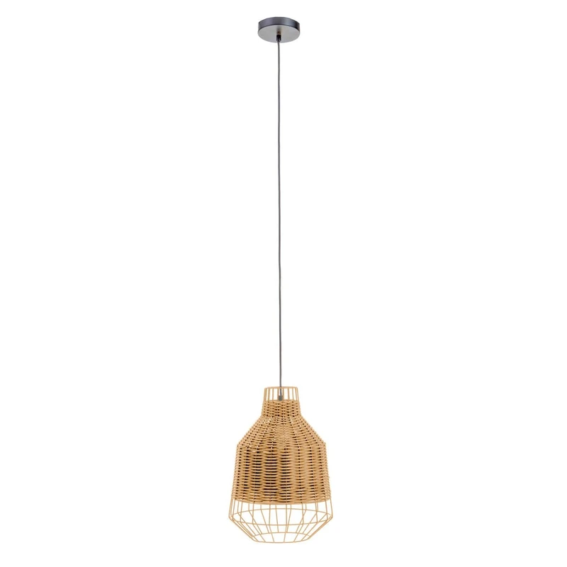 Premier Housewares Elevate Your Home Decor Natural Rattan Pendant Lamp with Sleek Metal Wireframe Contemporary Ceiling Light Fixture Easy Installation 28x139x28