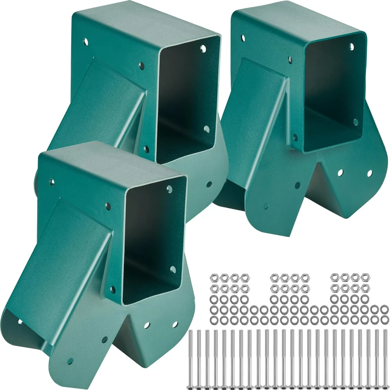 VEVOR 3PCS Swing Connector A Carbon Steel Mid Post Support Wood Beam Indoor Outdoor with Mounting Hardware for Feet 10.2 x 10.2 cm, Beam 10.2 x 15.2 cm, Green