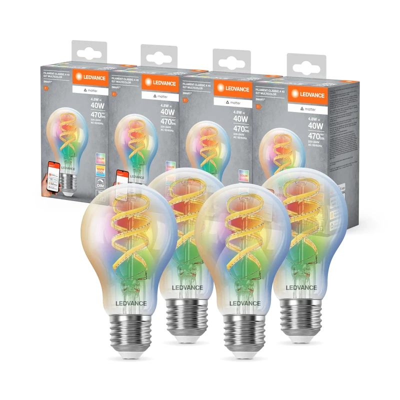 LEDVANCE Smart+ Matter LED Bulb E27 - RGB & Tunable White 4-Pack